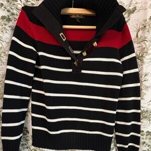 Lauren Ralph Lauren Black and Red Striped Turtleneck Sweater